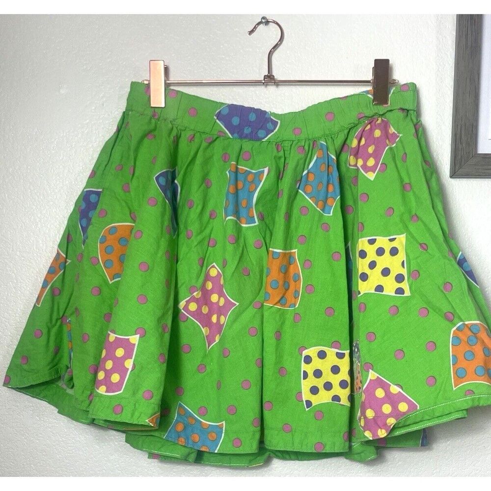 NAF NAF Vintage Paris 100% Cotton Lime Green Pleated Skirt Size 10 Women's